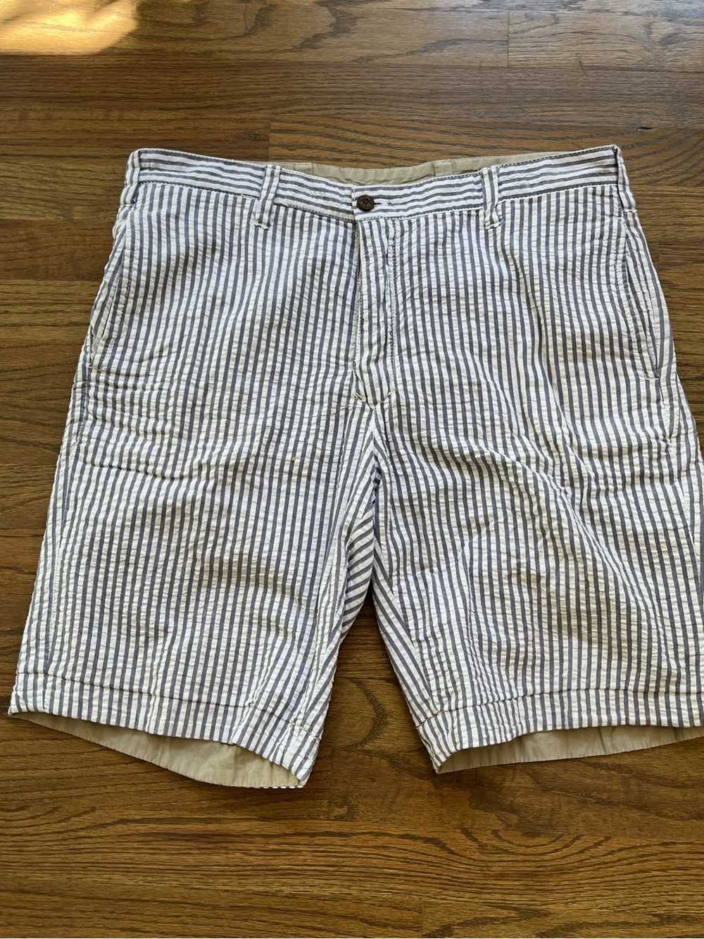 Men’s Tailor Vintage reversible Seersucker khaki Cotton Shorts SZ 34  Preppy